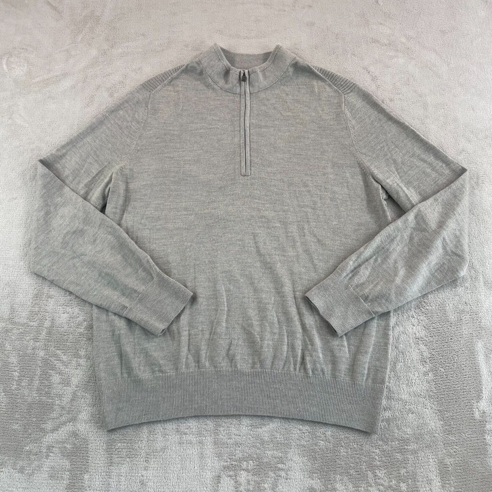 Banana Republic 1/4 Zip Sweater Men Large Taupe Heather Merino Wool Blend NWOT